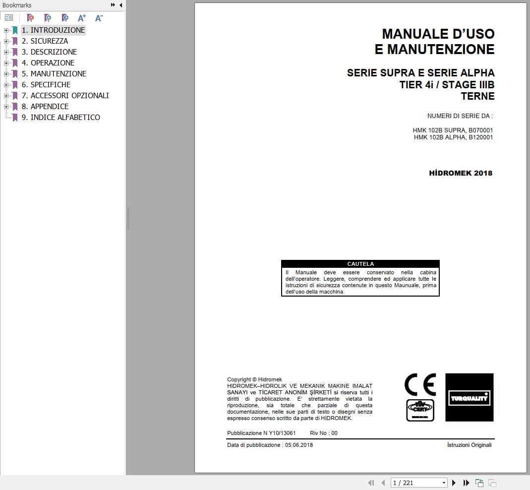 Hidromek HMK 102B SUPRA & ALPHA Operation Maintenance Manual Y10 13061 IT (1)