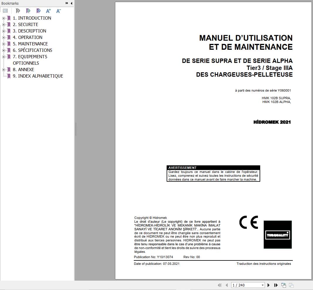 Hidromek HMK 102B SUPRA & ALPHA Operation Maintenance Manual Y10 13074 FR (1)
