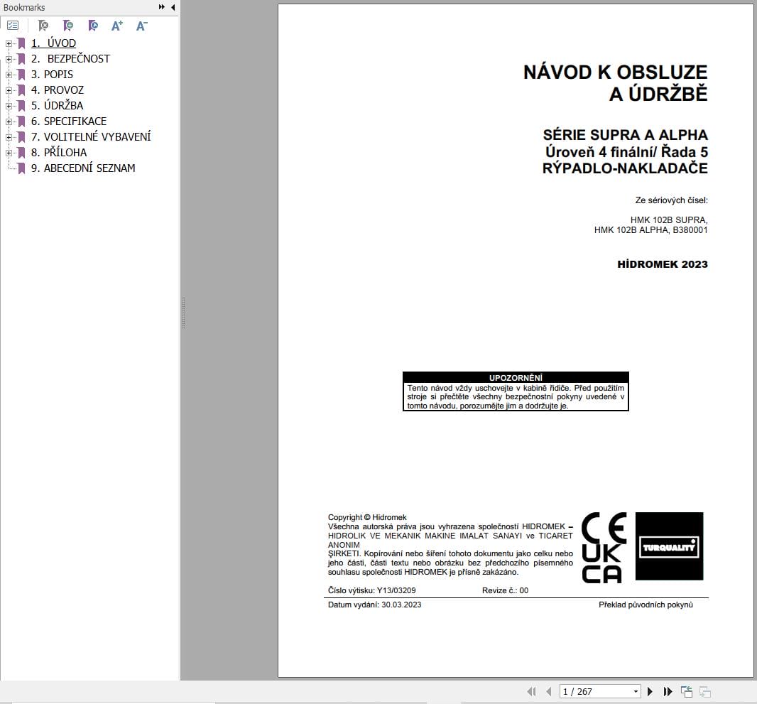 Hidromek HMK 102B SUPRA & ALPHA Operation Maintenance Manual Y13 03209 2023 CS (1)