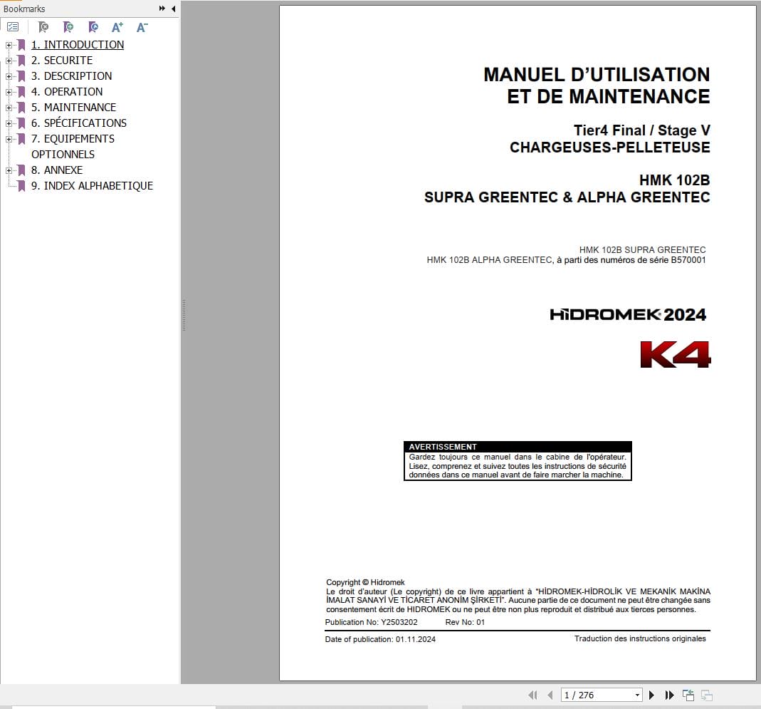 Hidromek HMK 102B Supra Greentec & Alpha Greentec Operation Manual Y2503202 FR (1)