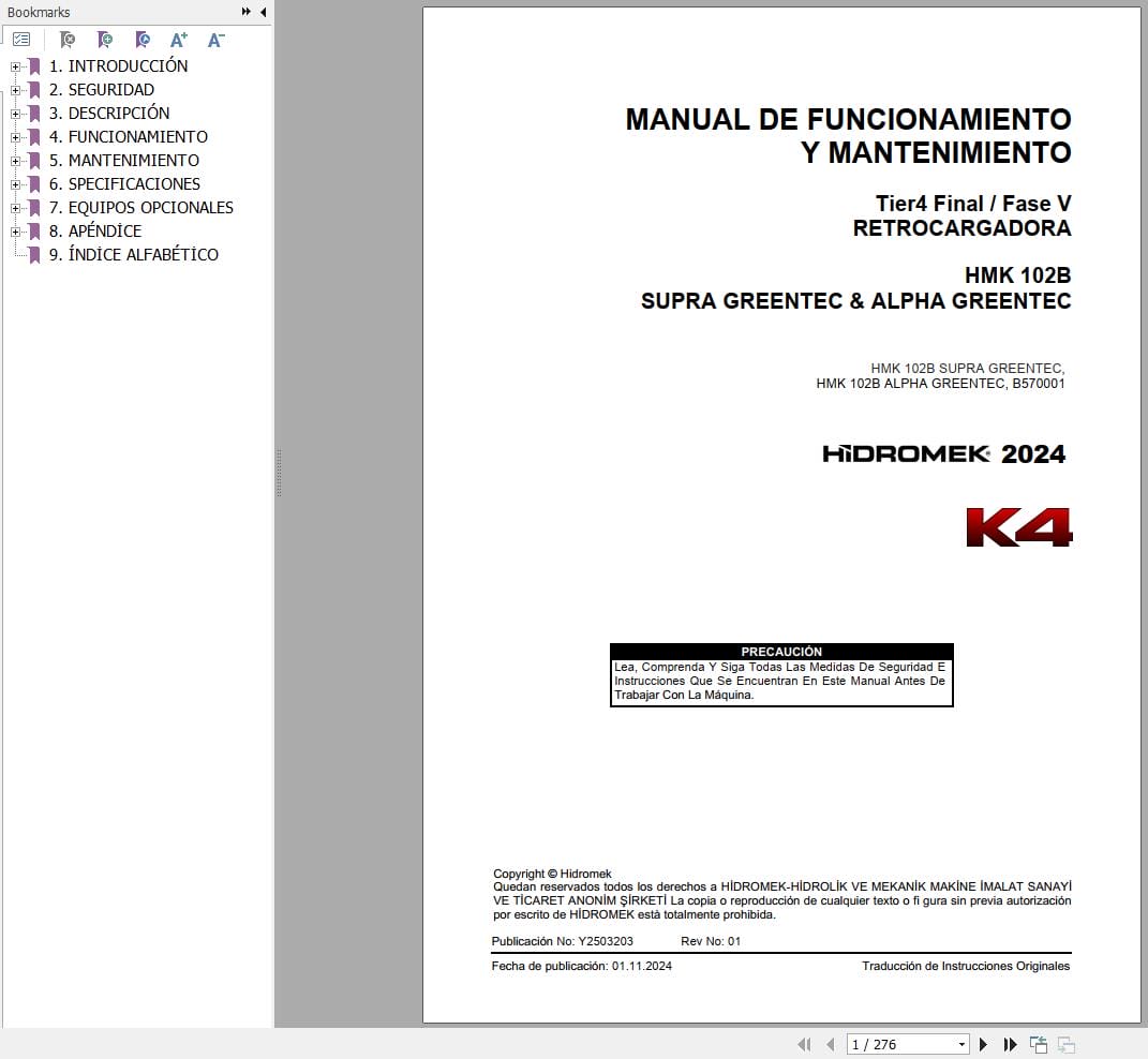 Hidromek HMK 102B Supra Greentec & Alpha Greentec Operation Manual Y2503203 ES (1)