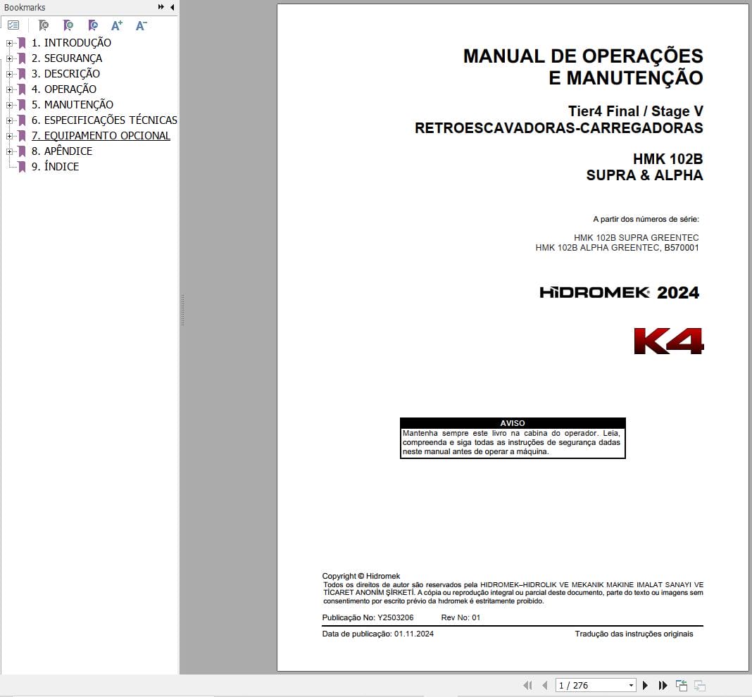 Hidromek HMK 102B Supra Greentec & Alpha Greentec Operation Manual Y2503206 PT (1)