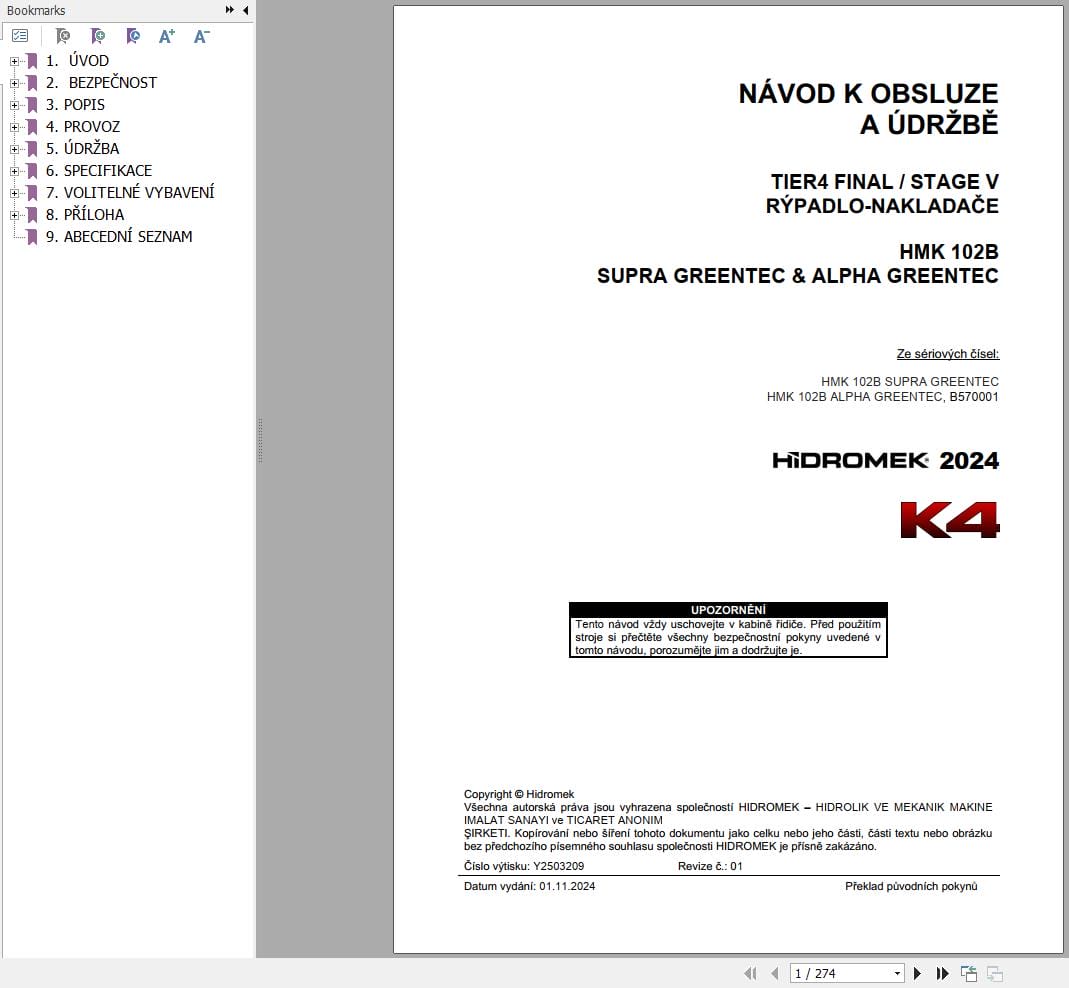 Hidromek HMK 102B Supra Greentec & Alpha Greentec Operation Manual Y2503209 CS (1)