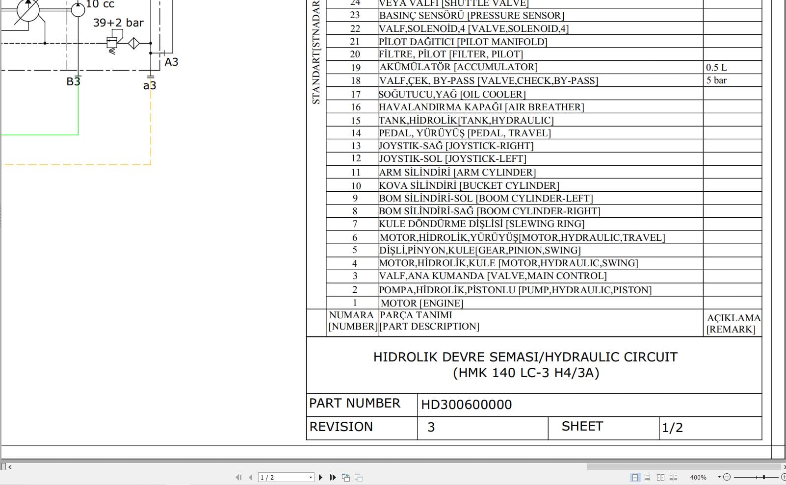Hidromek HMK 140LC 3 H4 3A Hydraulic Diagram HD300600000 (1)
