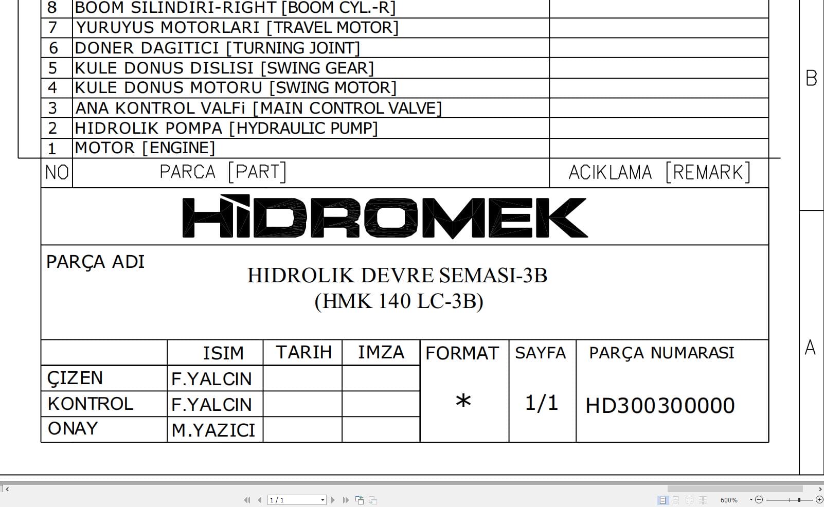 Hidromek HMK 140LC 3B Hydraulic Diagram HD300300000 (1)