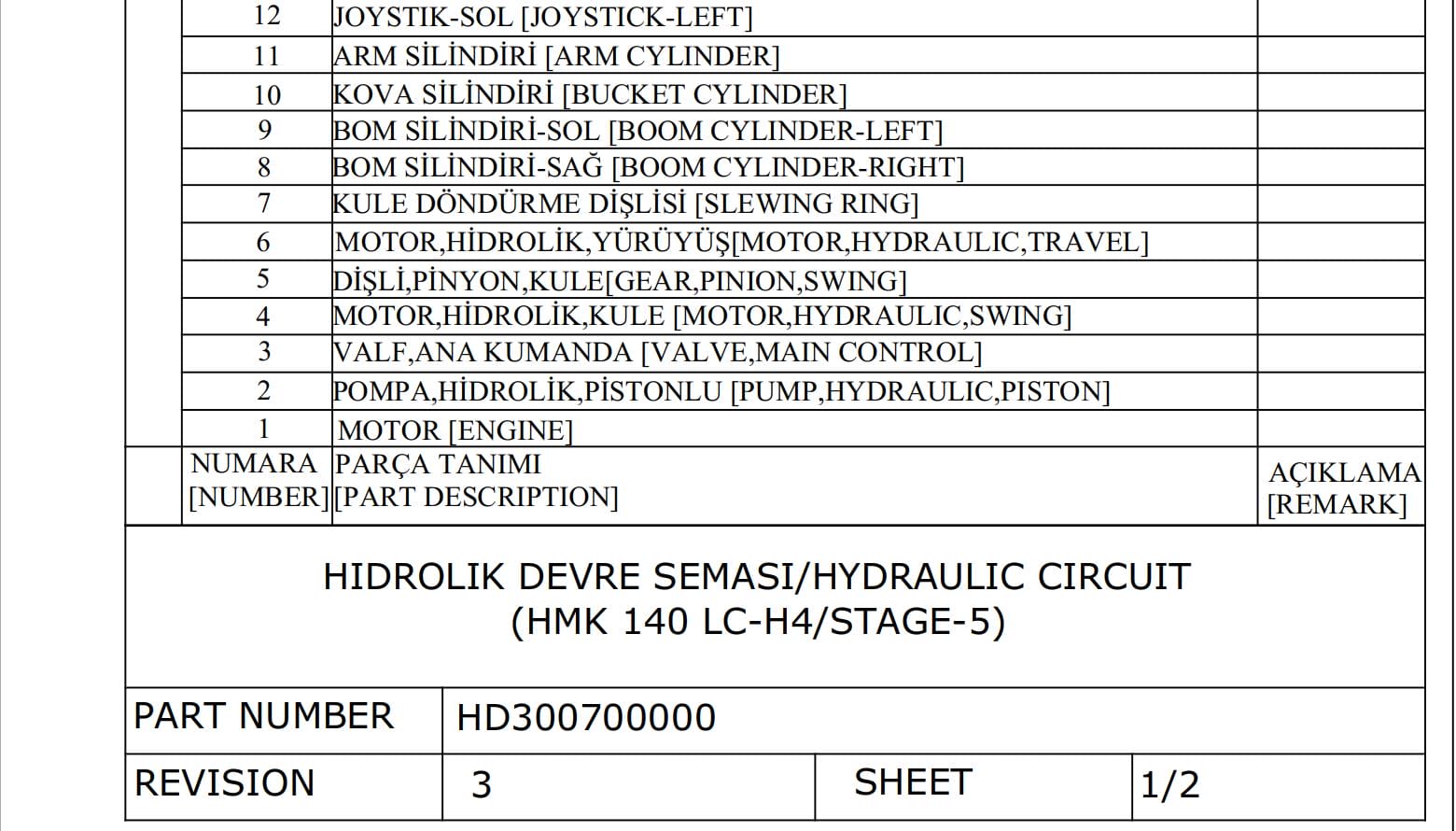 Hidromek HMK 140LC H4 STAGE 5 Hydraulic Diagram HD300700000 (1)