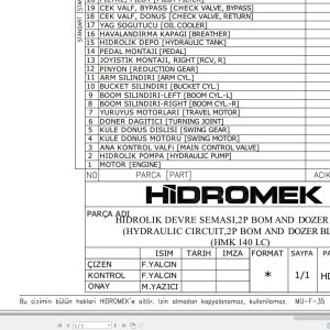 Hidromek HMK 140LC With Dozer Blade + 2P Boom Hydraulic Diagram HD300200000 2017 (1)