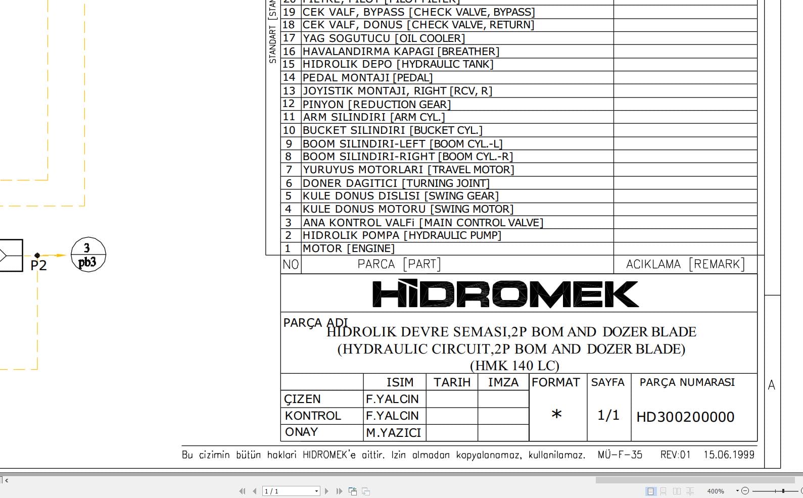 Hidromek HMK 140LC With Dozer Blade + 2P Boom Hydraulic Diagram HD300200000 2017 (1)