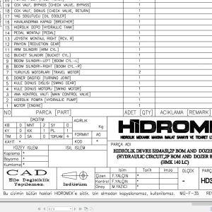 Hidromek HMK 140LC With Dozer Blade + 2P Boom Hydraulic Diagram HD300500000 2016 (1)