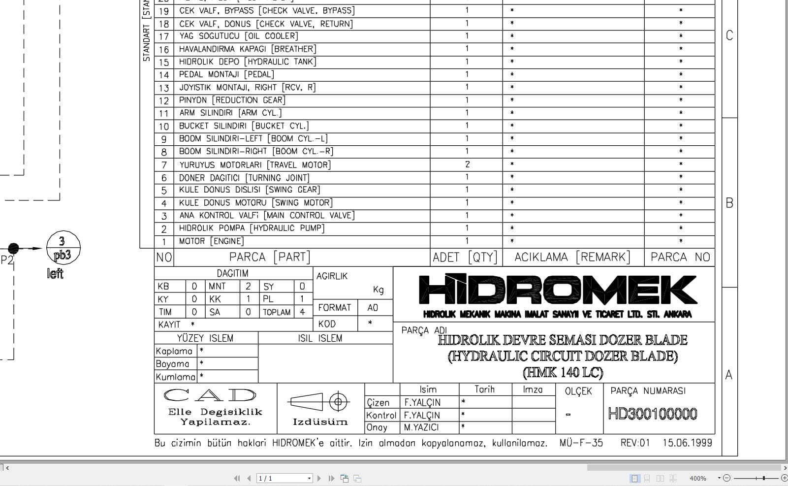 Hidromek HMK 140LC With Dozer Blade Hydraulic Diagram HD300100000 2015 (1)