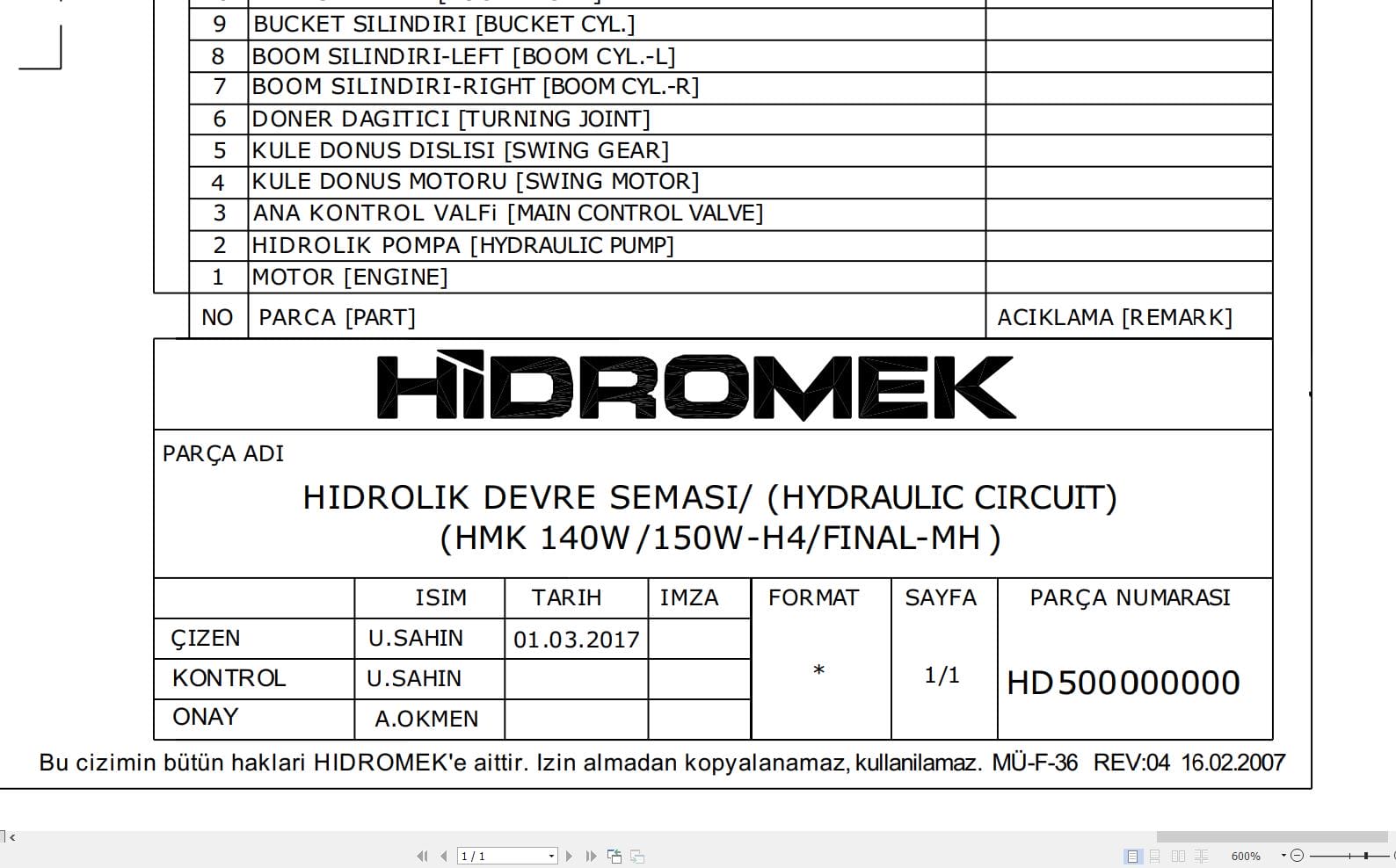 Hidromek HMK 140W 150W H4 FINAL MH Hydraulic Diagram HD500000000 (1)