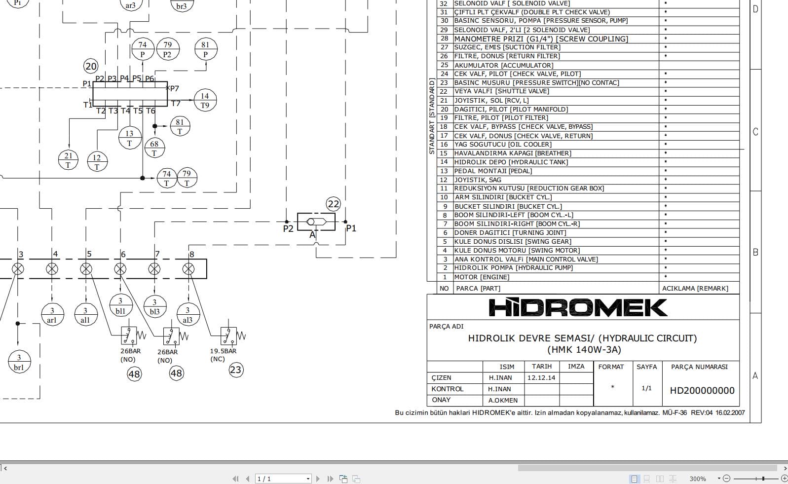 Hidromek HMK 140W 3A Two additional Gear Pumps Hydraulic Diagram HD200000000 2017 (1)
