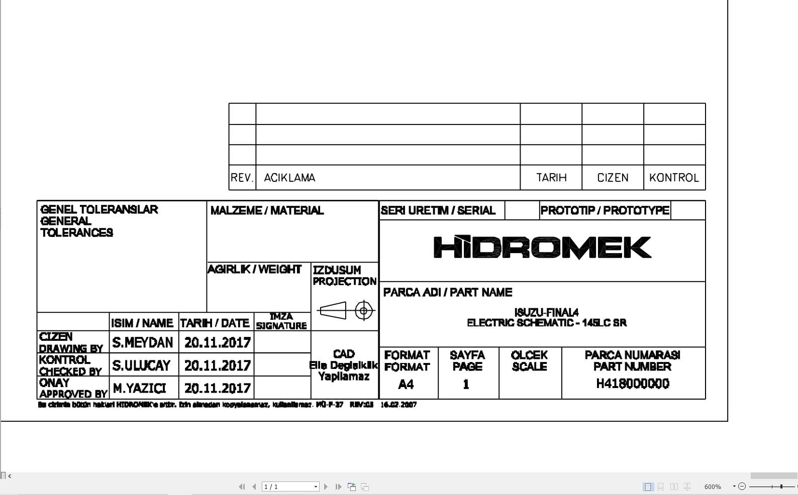 Hidromek HMK 145LC SR Isuzu Final4 Electric Diagram H418000000 11.2018 (1)