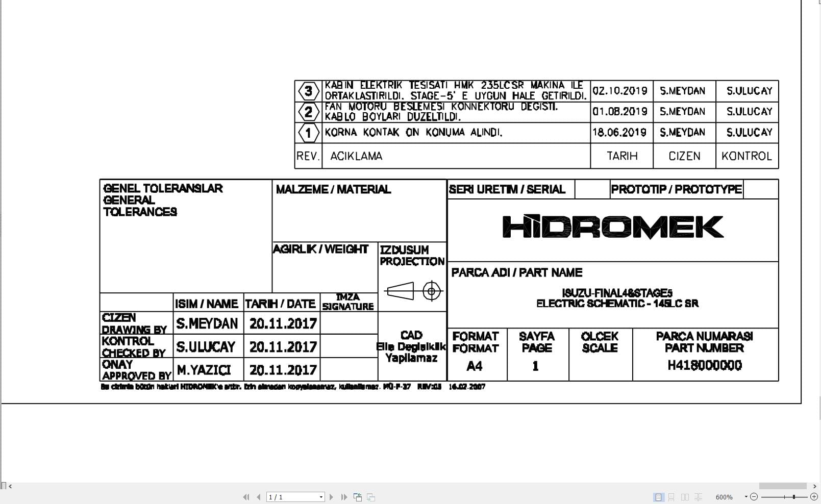 Hidromek HMK 145LC SR Isuzu Final4 & Stage5 Electric Diagram H418000000 10.2019 (1)