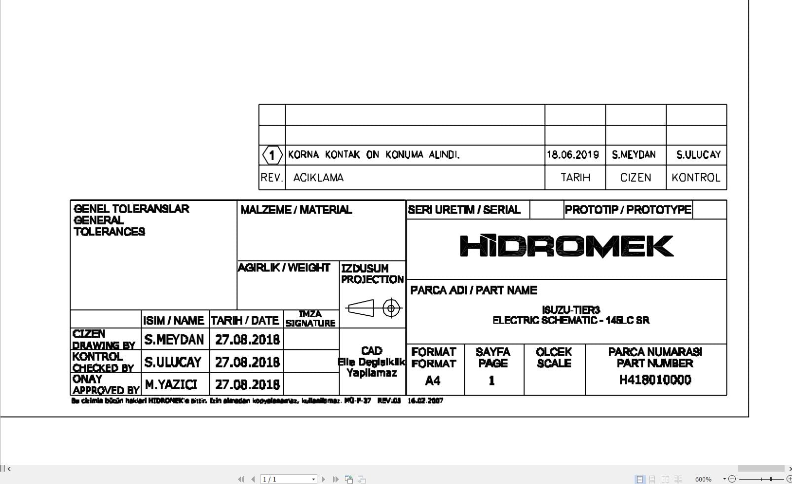 Hidromek HMK 145LC SR Isuzu Tier3 Electric Diagram 2019 (1)
