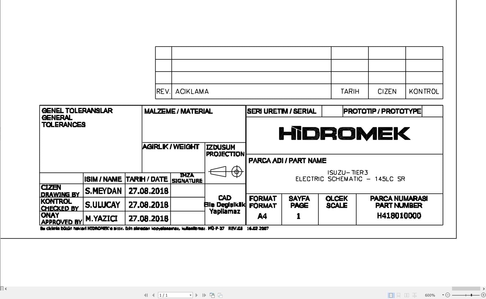 Hidromek HMK 145LC SR Isuzu Tier3 Electric Diagram H418010000 11.2018 (1)