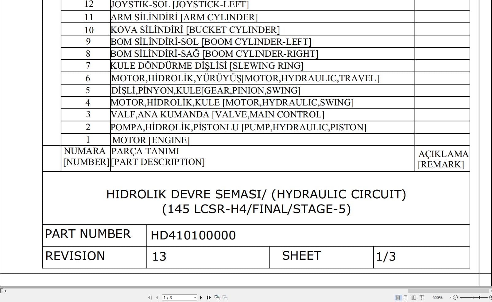 Hidromek HMK 145LCSR H4 FINAL STAGE5 Hydraulic Diagram HD410100000 (1)
