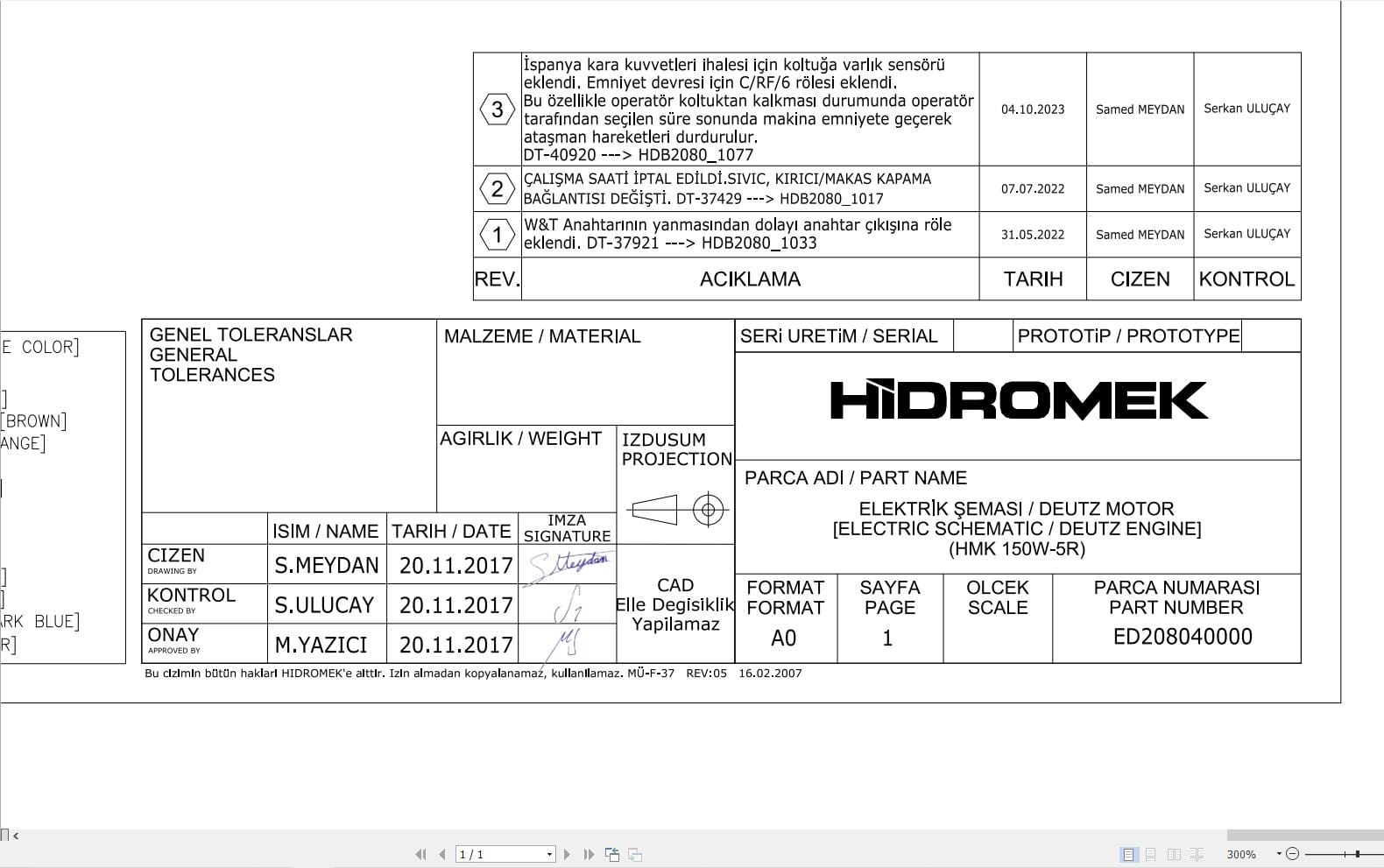 Hidromek HMK 150W 5R Deutz Electric Diagram ED208040000 10.2023 (1)