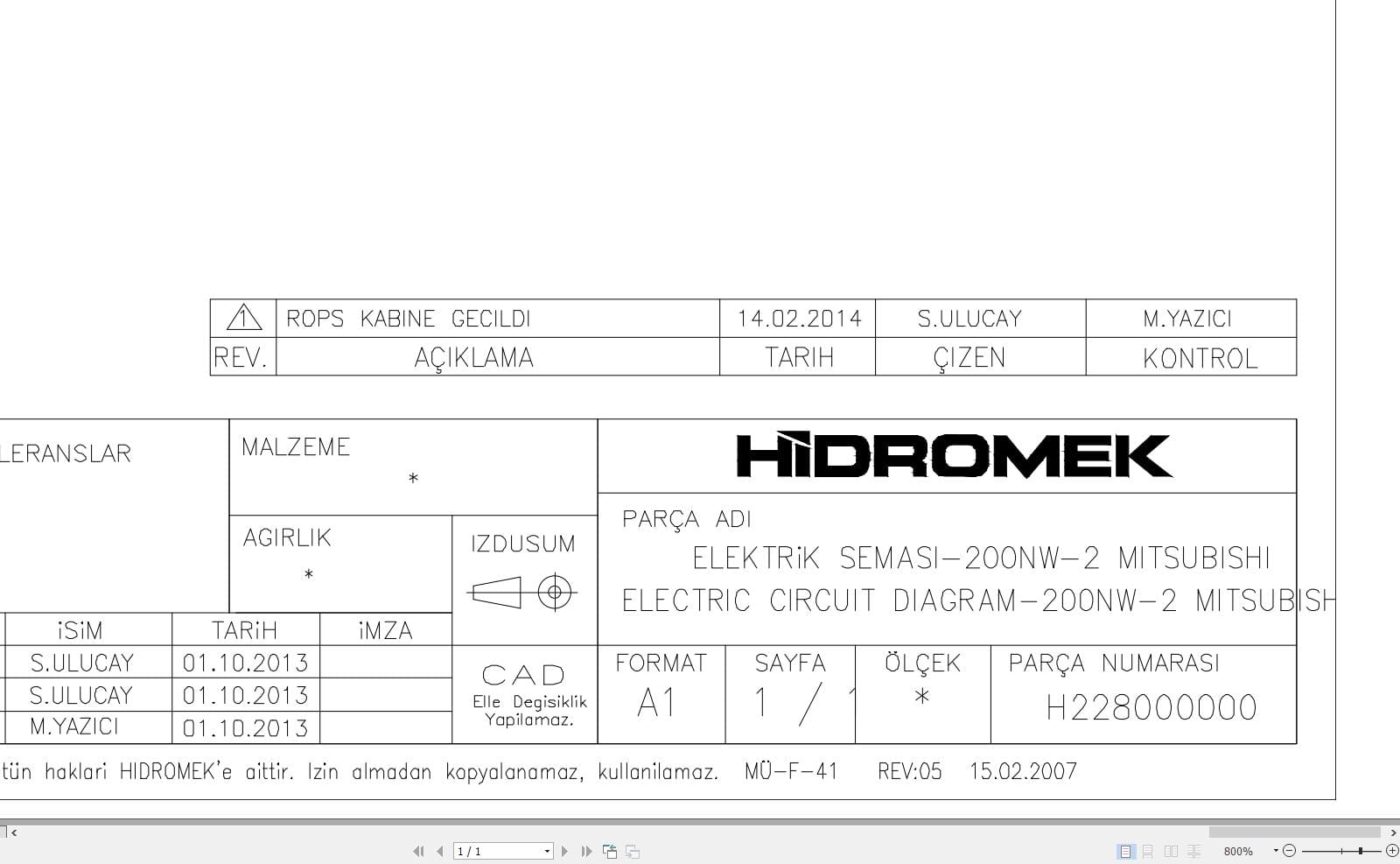 Hidromek HMK 200NW 2 Mitsubishi Electric Diagram H228000000 2014 (1)