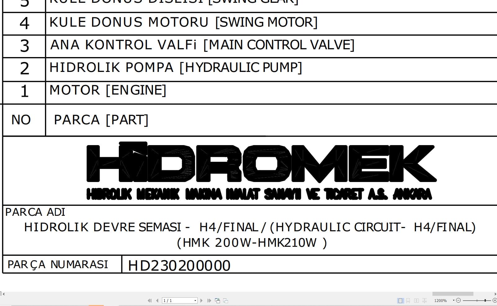 Hidromek HMK 200W 210W H4 FINAL Hydraulic Diagram HD230200000 (1)