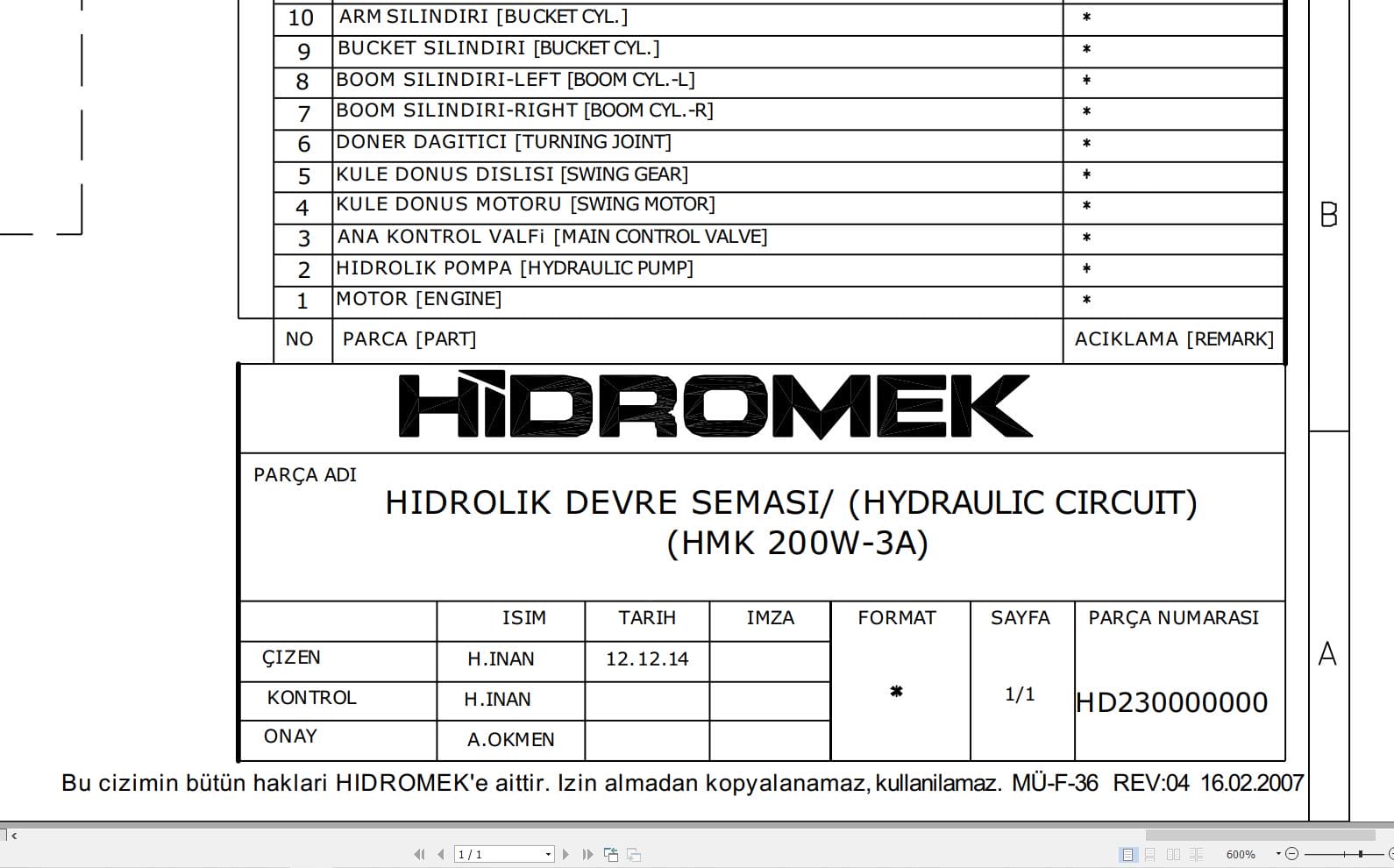Hidromek HMK 200W 3A Two additional Gear Pumps Hydraulic Diagram HD230000000 (1)