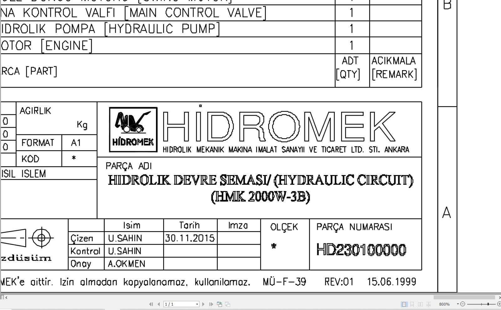 Hidromek HMK 200W 3B Hydraulic Diagram HD230100000 2015 (1)