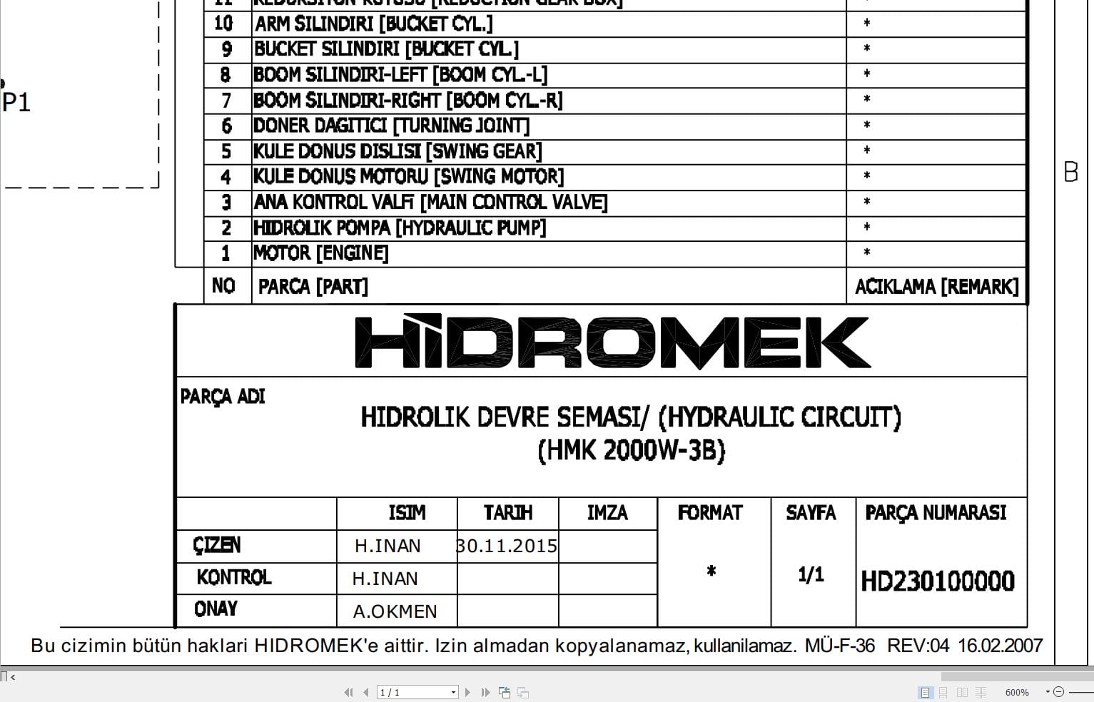 Hidromek HMK 200W 3B Hydraulic Diagram HD230100000 2016 (1)