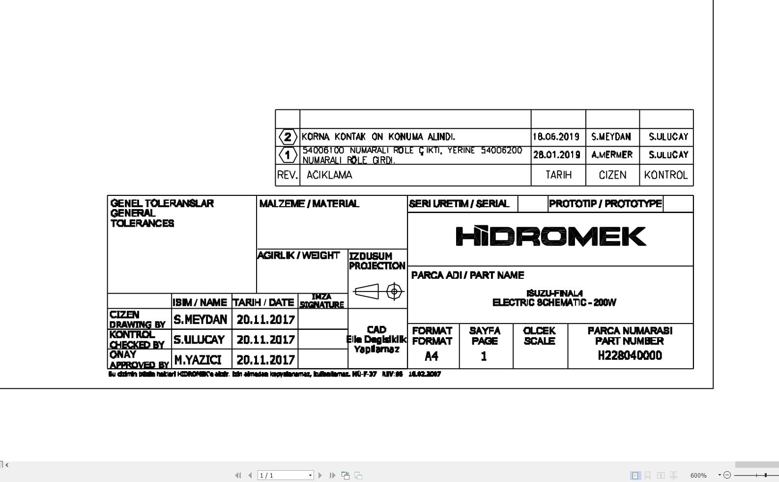 Hidromek HMK 200W Isuzu Final4 Electric Diagram 2019 (1)