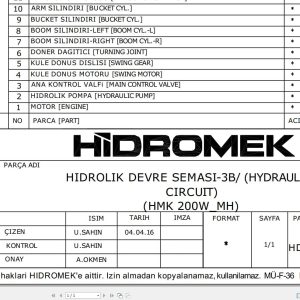 Hidromek HMK 200W MH Hydraulic Diagram HD530100000 (1)