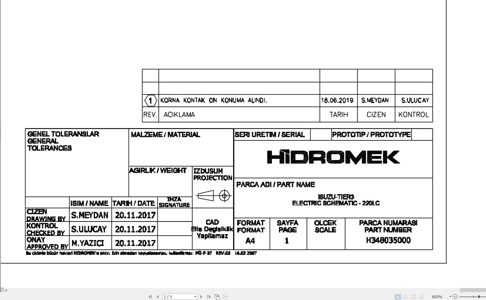 Hidromek HMK 220LC Isuzu Tier3 Electric Diagram H348035000 06.2019 (1)