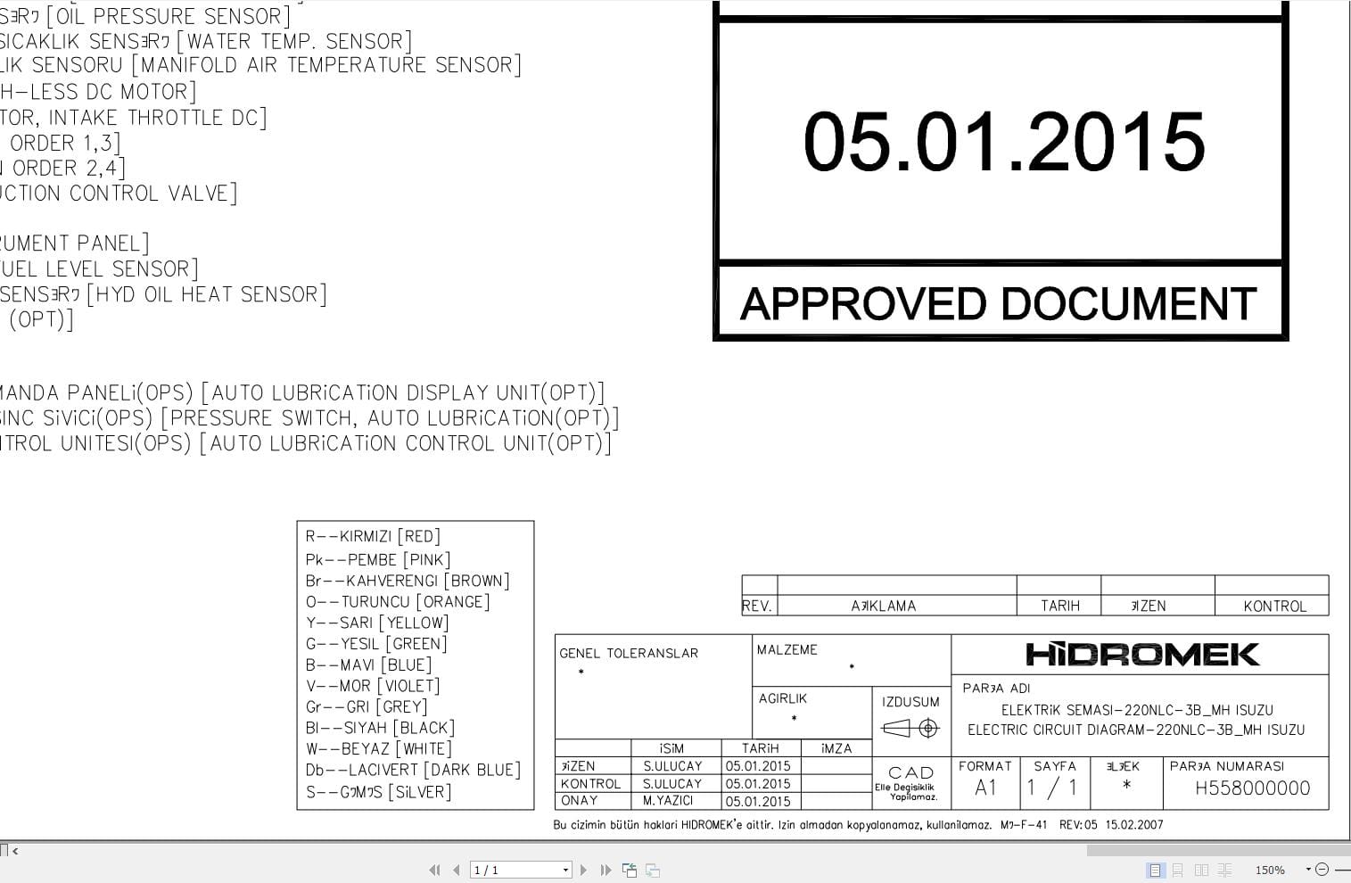Hidromek HMK 220NLC 3B MH Isuzu Electric Diagram H558000000 01.2015 (1)