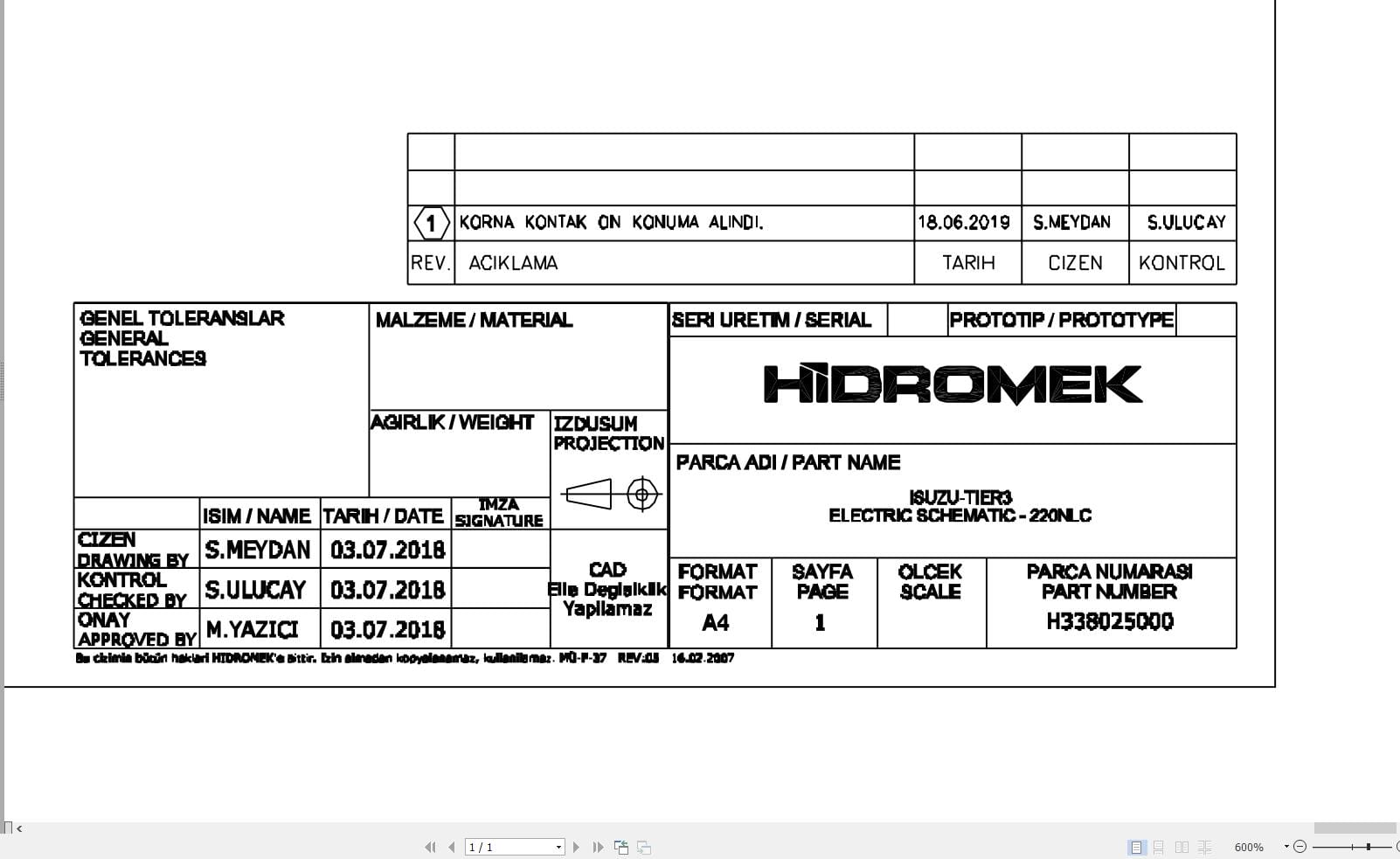 Hidromek HMK 220NLC Isuzu Tier3 Electric Diagram H338025000 06.2019 (1)