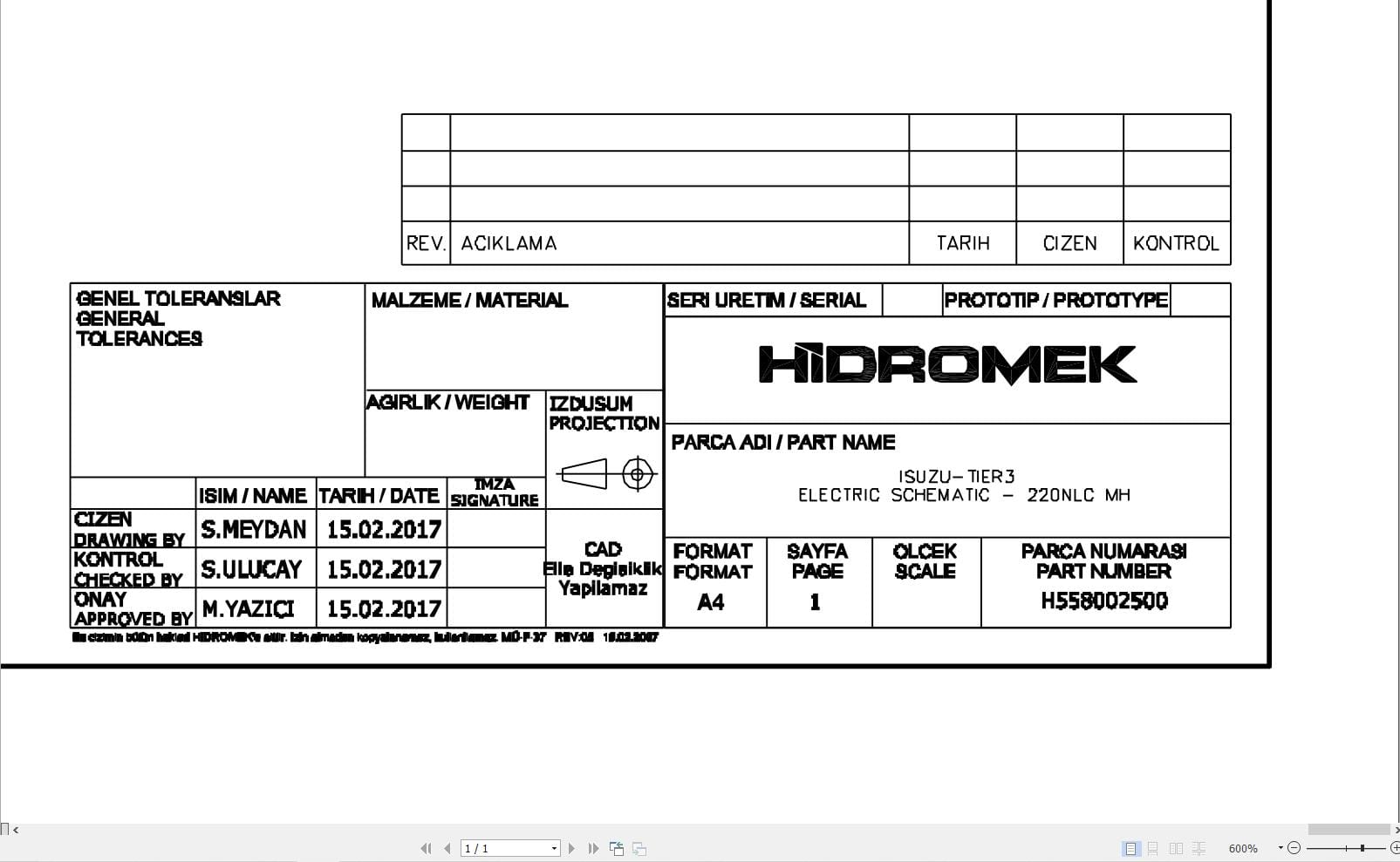 Hidromek HMK 220NLC MH Isuzu Tier3 Electric Diagram H558002500 02.2017 (1)