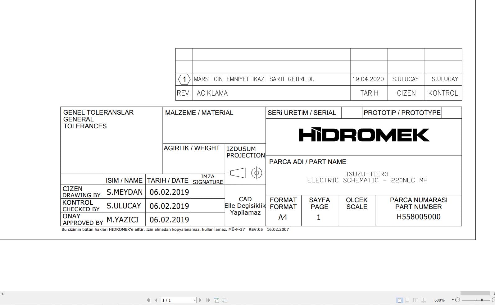 Hidromek HMK 220NLC MH Isuzu Tier3 Electric Diagram H558005000 04.2020 (1)