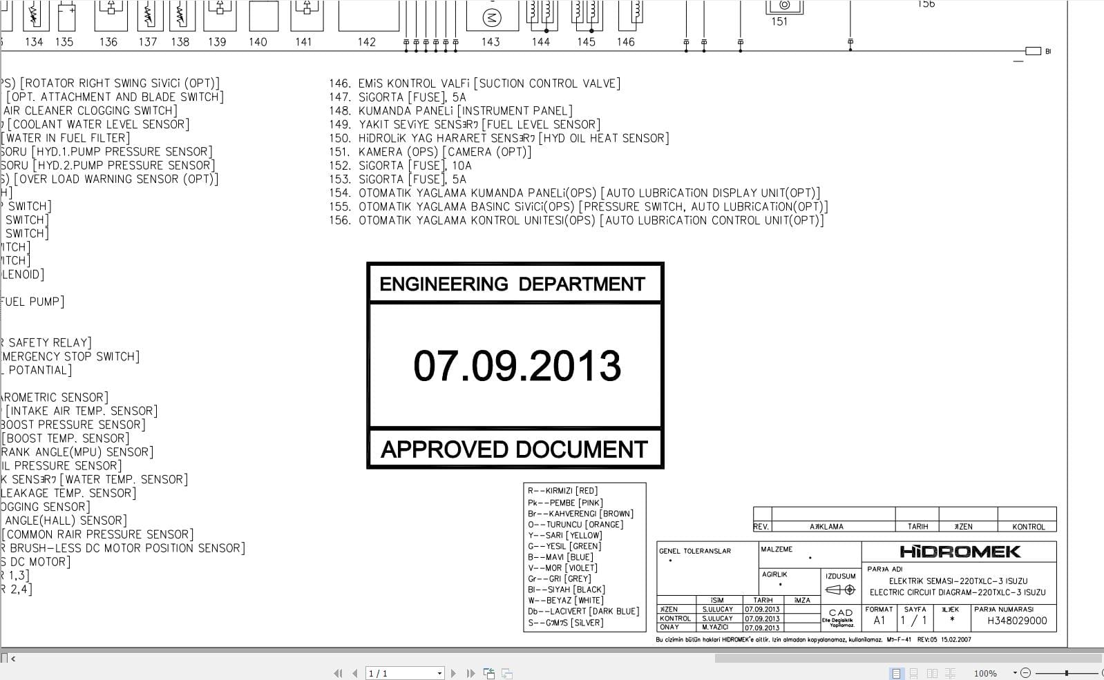 Hidromek HMK 220TXLC 3 Isuzu Electric Diagram H348029000 09.2013 (1)