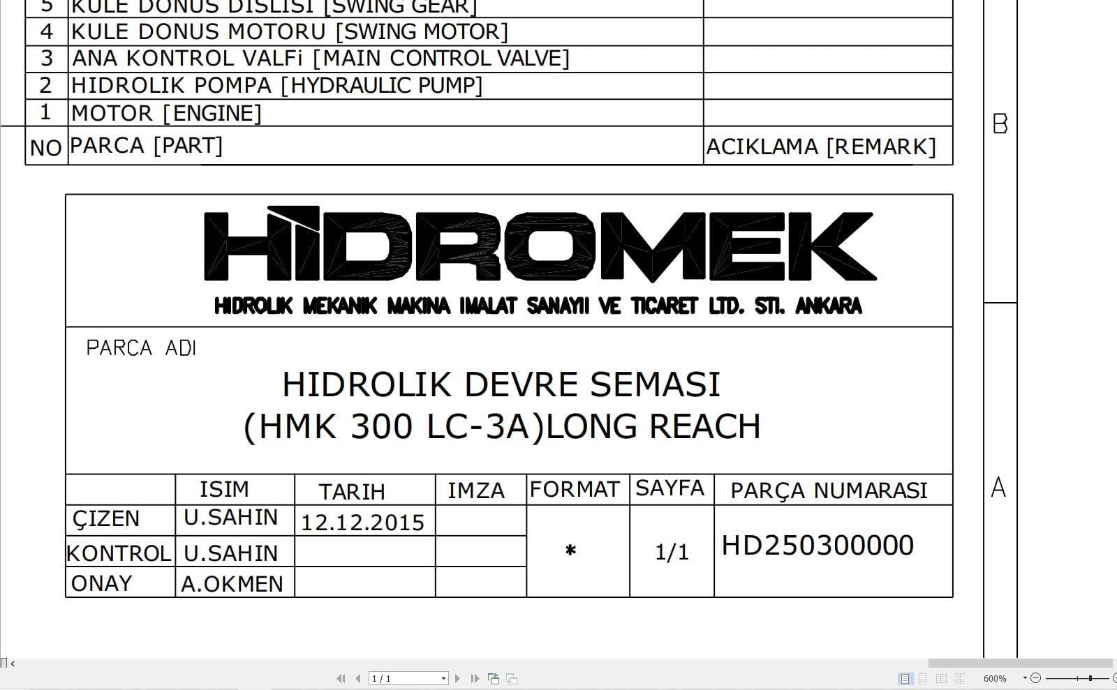 Hidromek HMK 300LC 3A Long Reach Hydraulic Diagram HD250300000 (1)