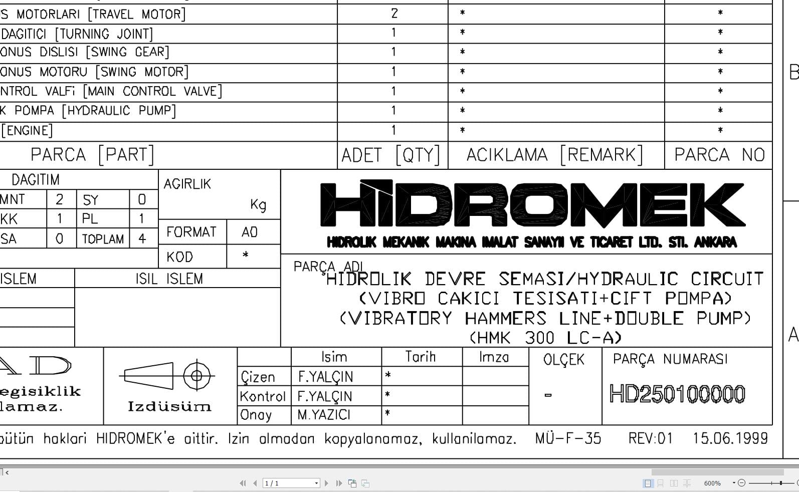 Hidromek HMK 300LC A Hydraulic Diagram HD250100000 2015 (1)