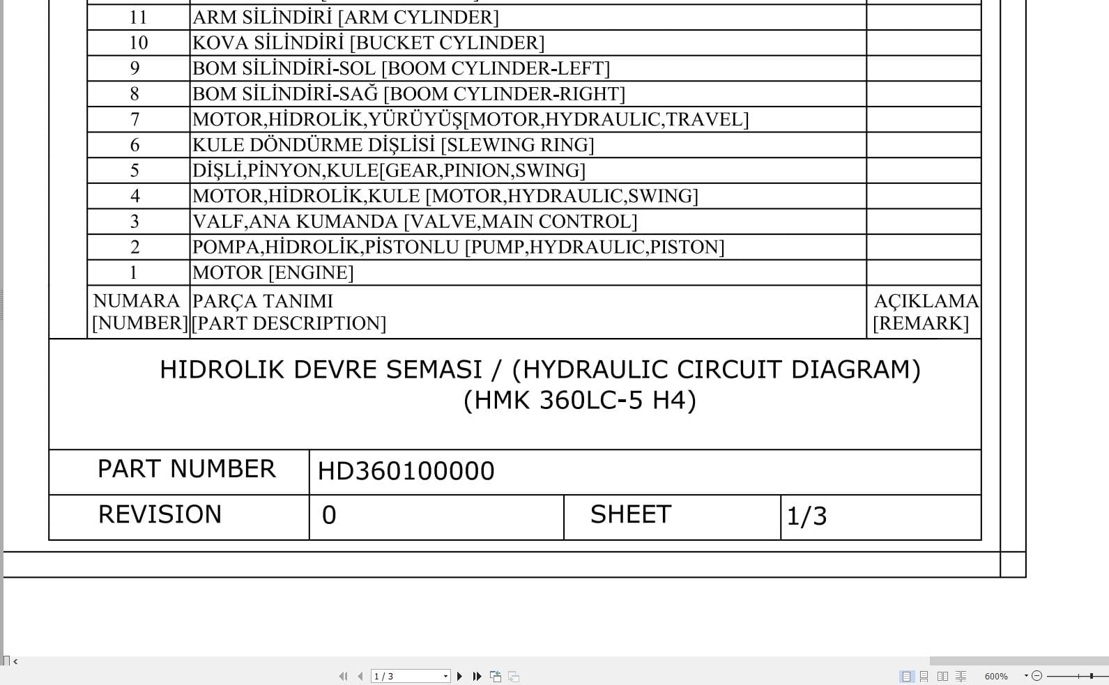Hidromek HMK 360LC 5 H4 Hydraulic Diagram HD360100000 REV00 (1)