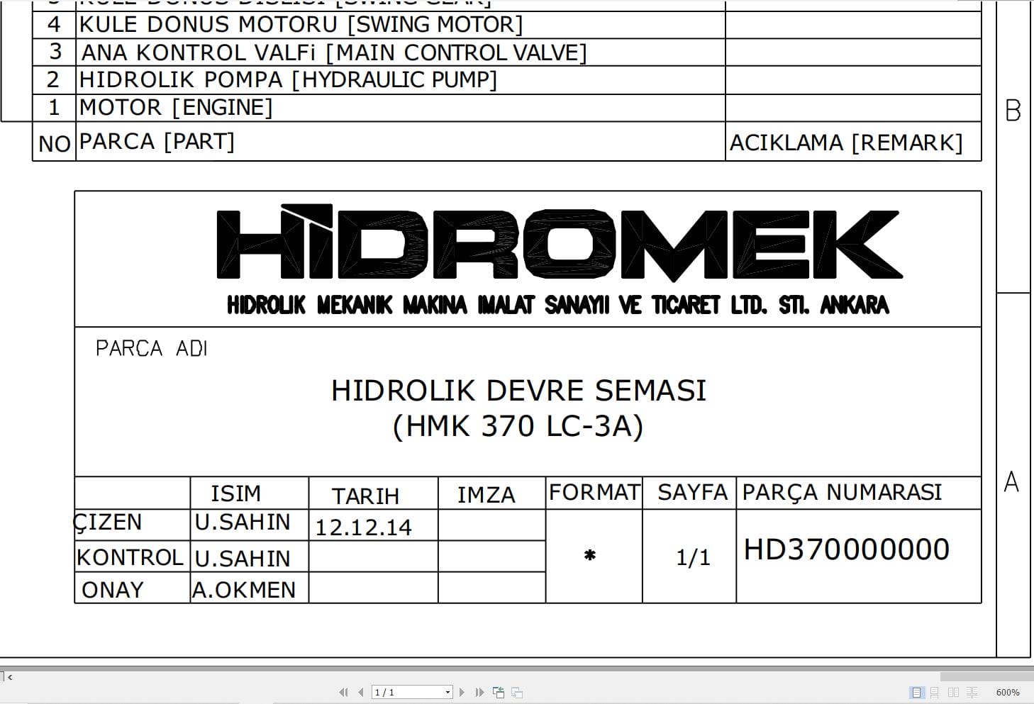 Hidromek HMK 370LC 3A Hydraulic Diagram HD370000000 2017 (1)