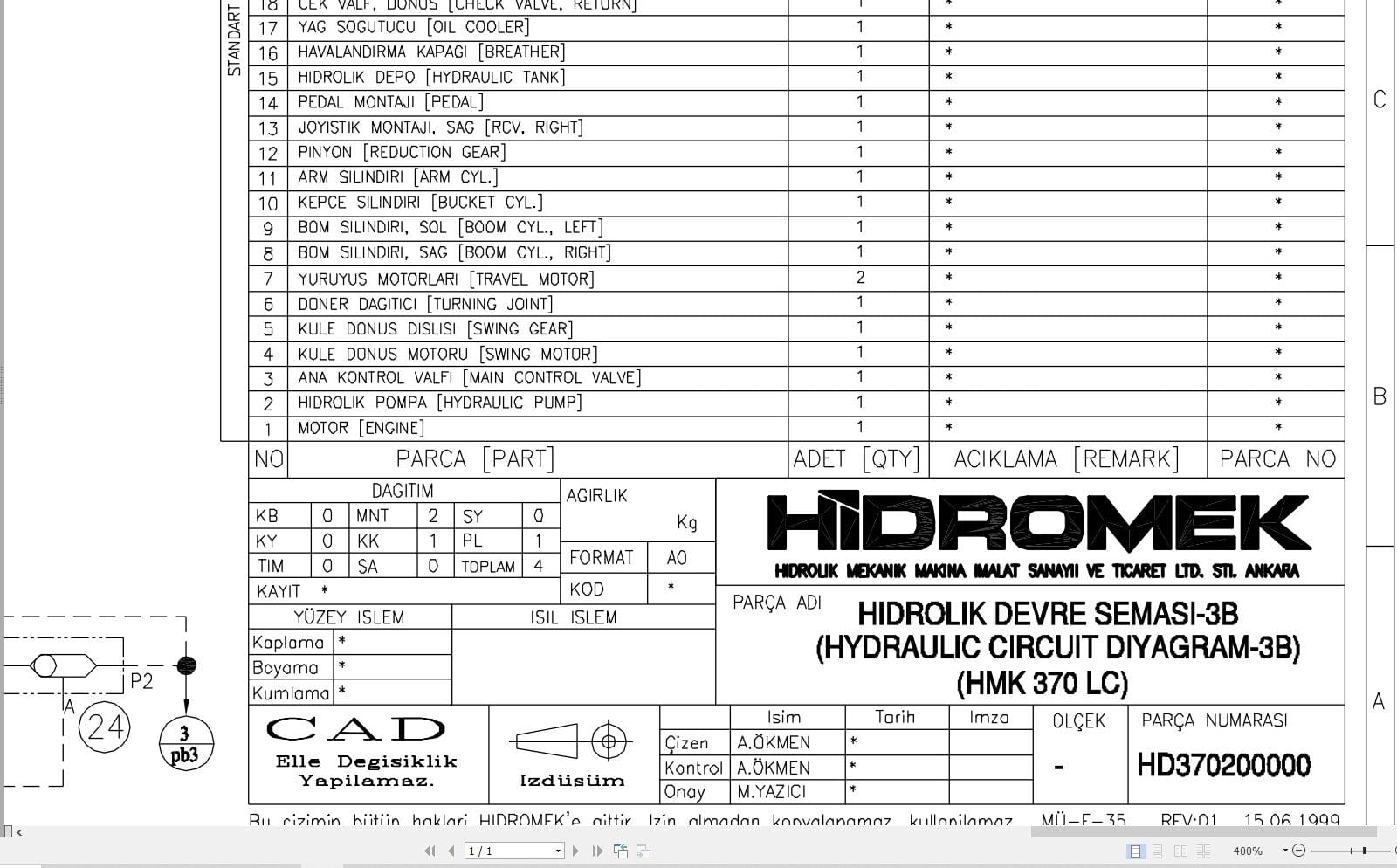 Hidromek HMK 370LC 3B Hydraulic Diagram HD370200000 2016 (1)