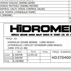 Hidromek HMK 370LC 3B Long Reach Hydraulic Diagram HD370400000 (1)