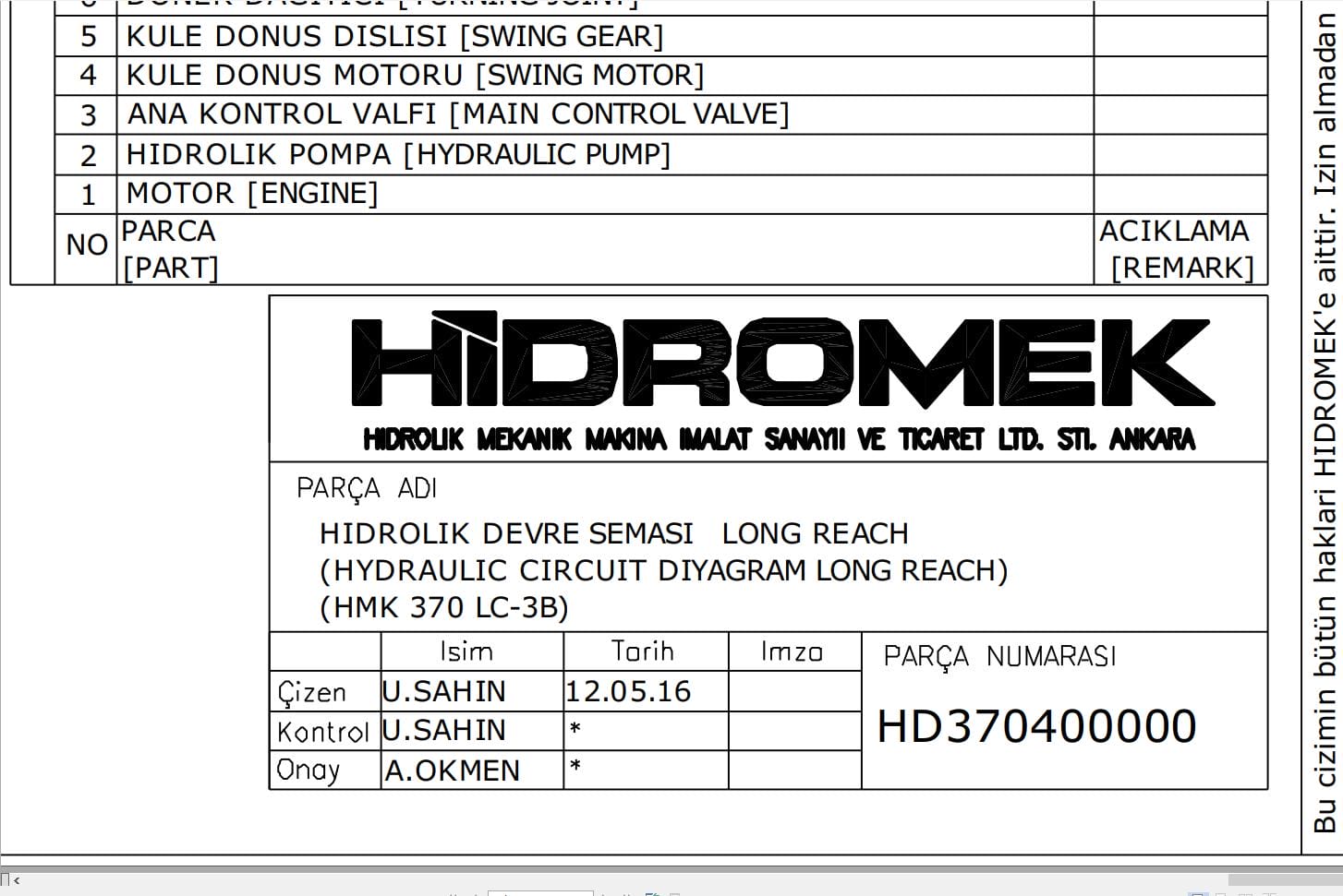 Hidromek HMK 370LC 3B Long Reach Hydraulic Diagram HD370400000 (1)