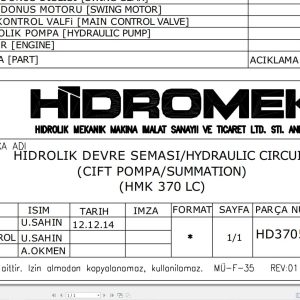 Hidromek HMK 370LC Double P. Summation Hydraulic Diagram HD370500000 (1)