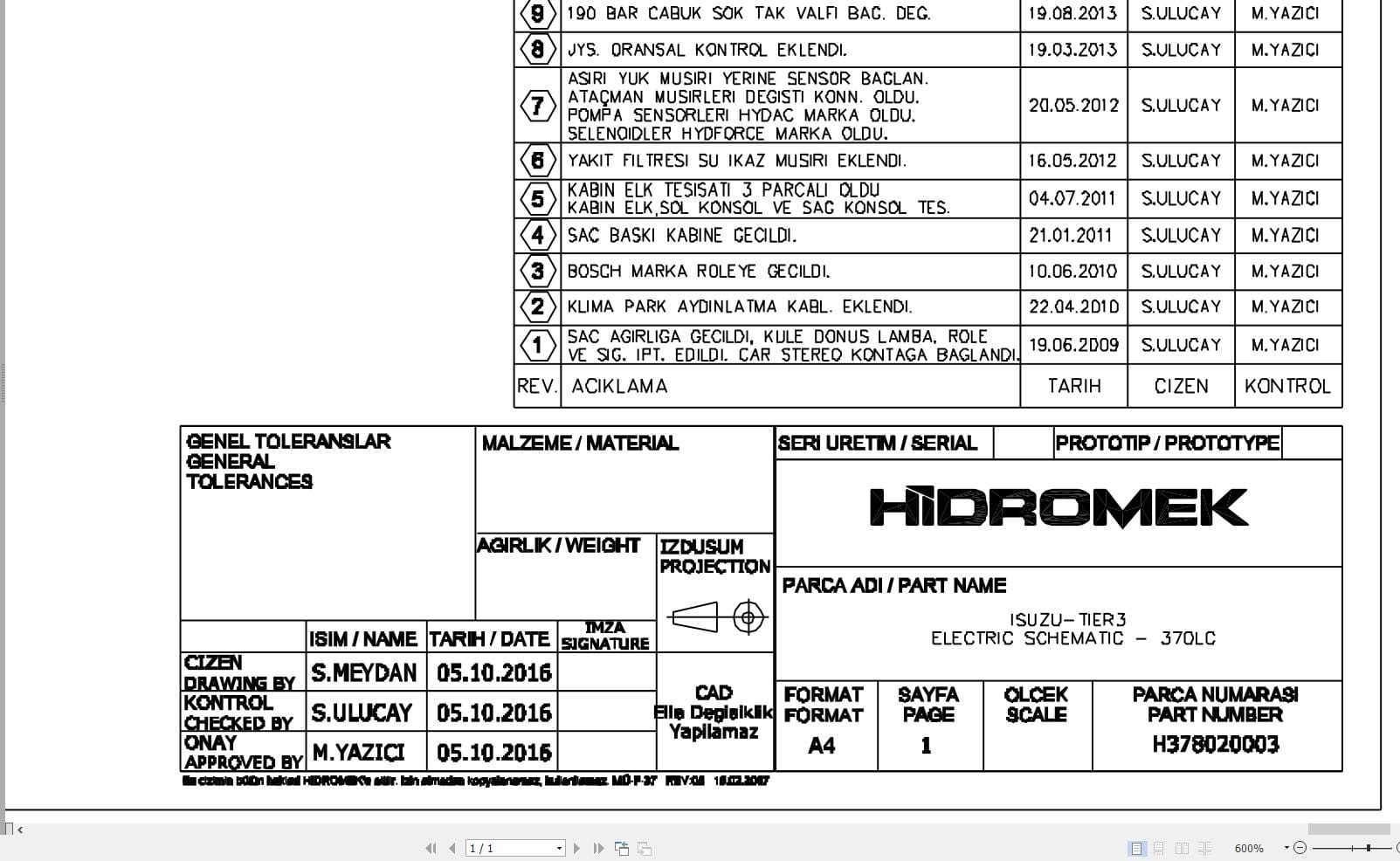 Hidromek HMK 370LC Isuzu Tier3 Electric Diagram H378020003 10.2016 (1)