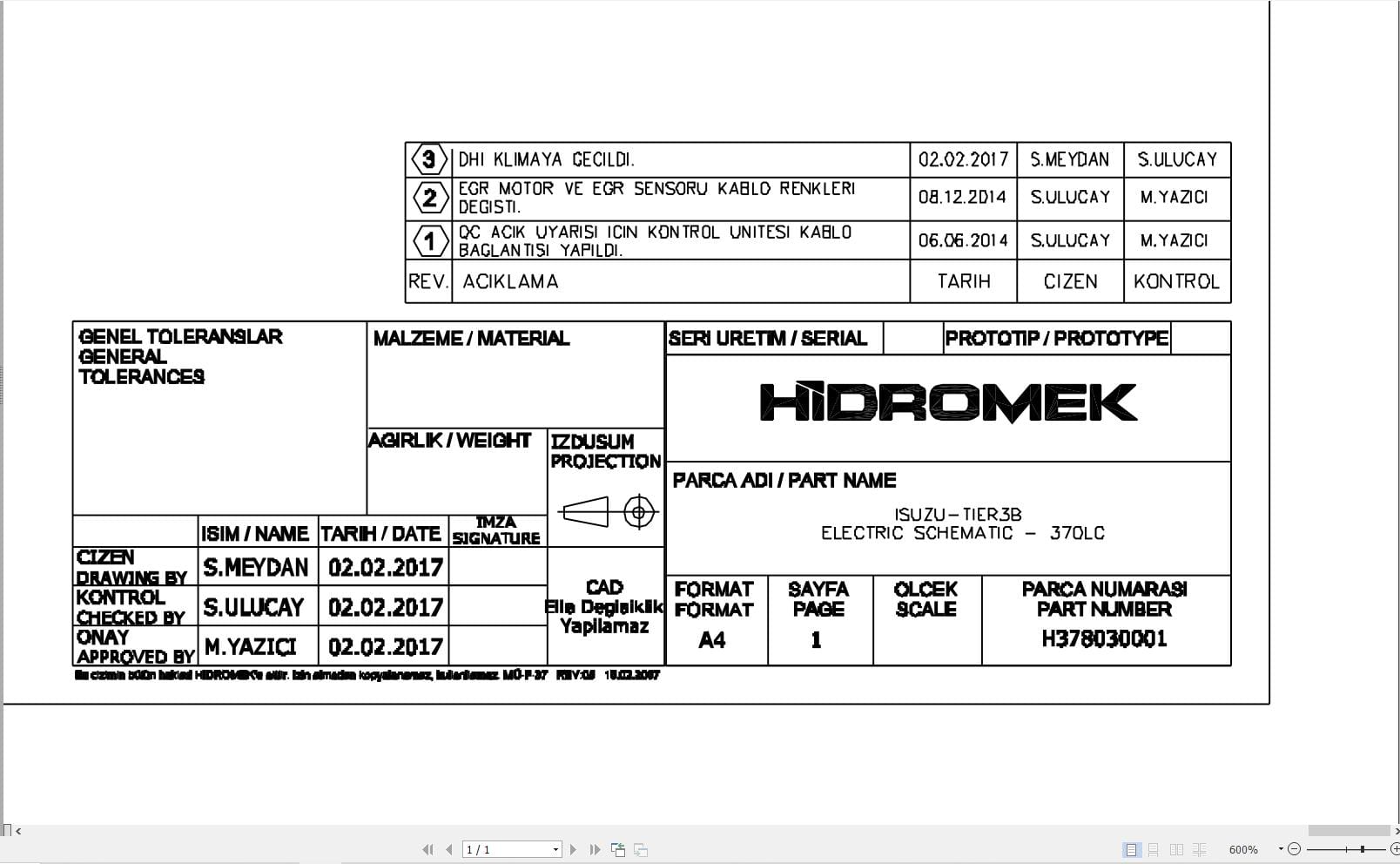 Hidromek HMK 370LC Isuzu Tier3b Electric Diagram H378030001 02.2017 (1)