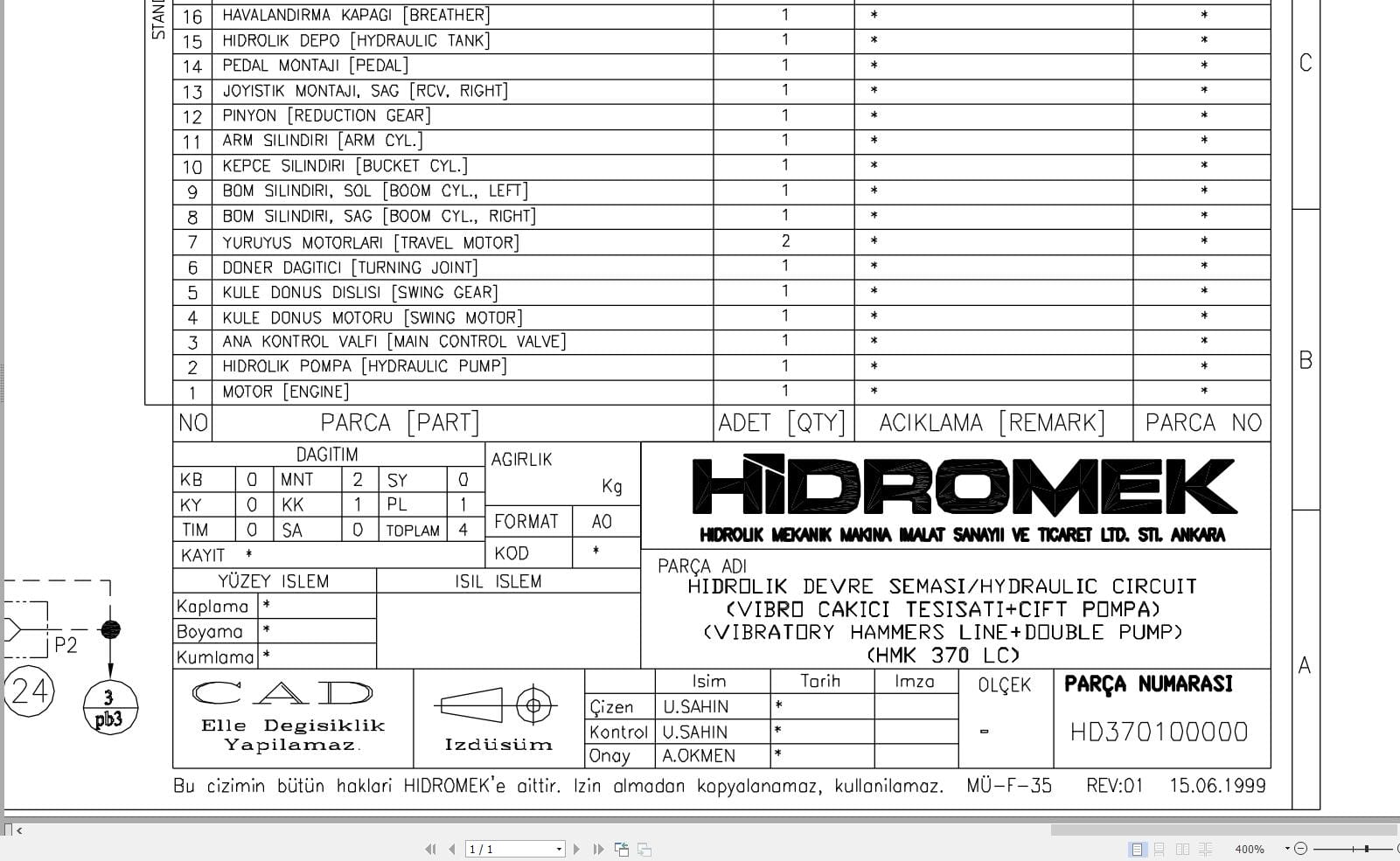 Hidromek HMK 370LC Vibratory Hammers Line + Double Pump Hydraulic Diagram HD370100000 2015 (1)
