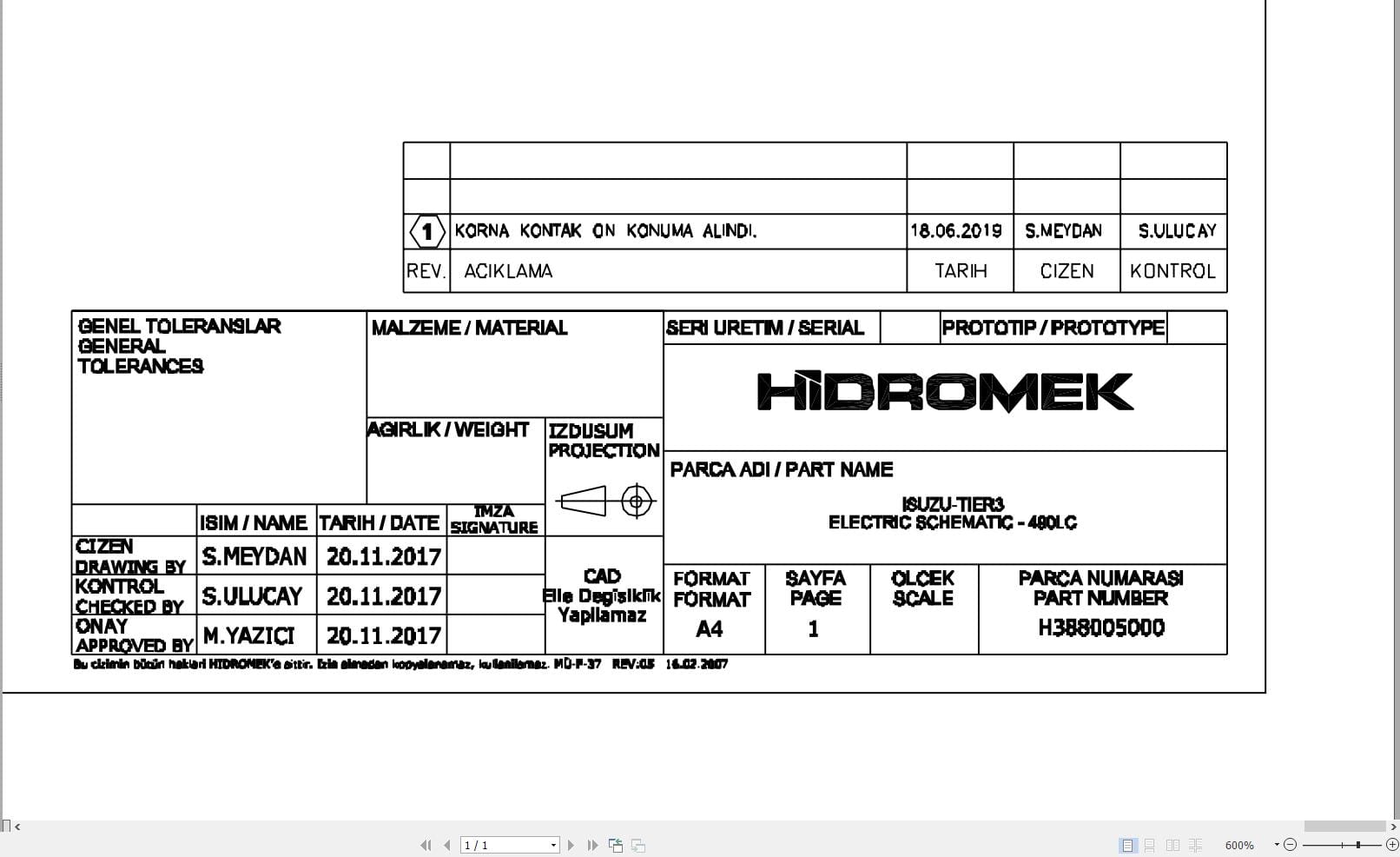 Hidromek HMK 490LC Isuzu Tier3 Electric Diagram H388005000 06.2019 (1)