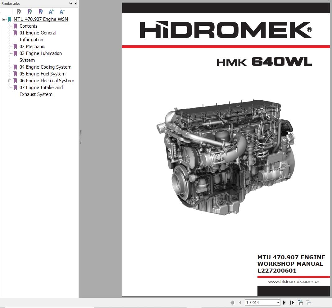 Hidromek HMK 640WL MTU 470.907 Engine Workshop Manual L227200601 (1)