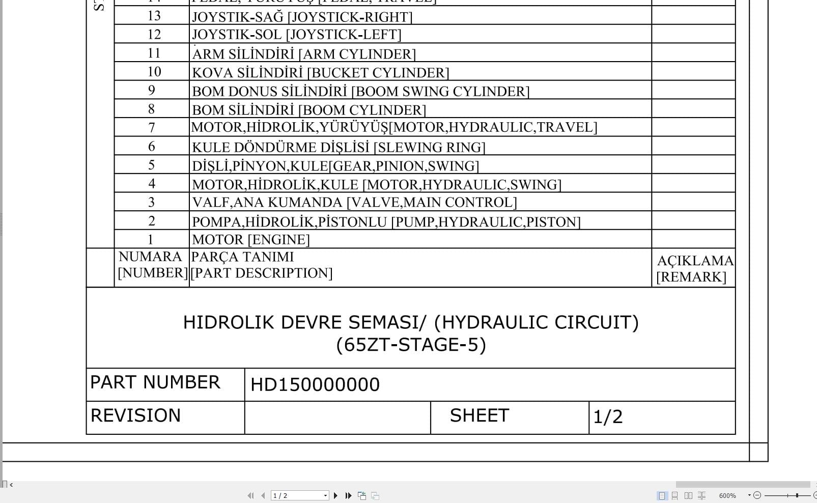 Hidromek HMK 65ZT Stage 5 Hydraulic Diagram HD150000000 (1)
