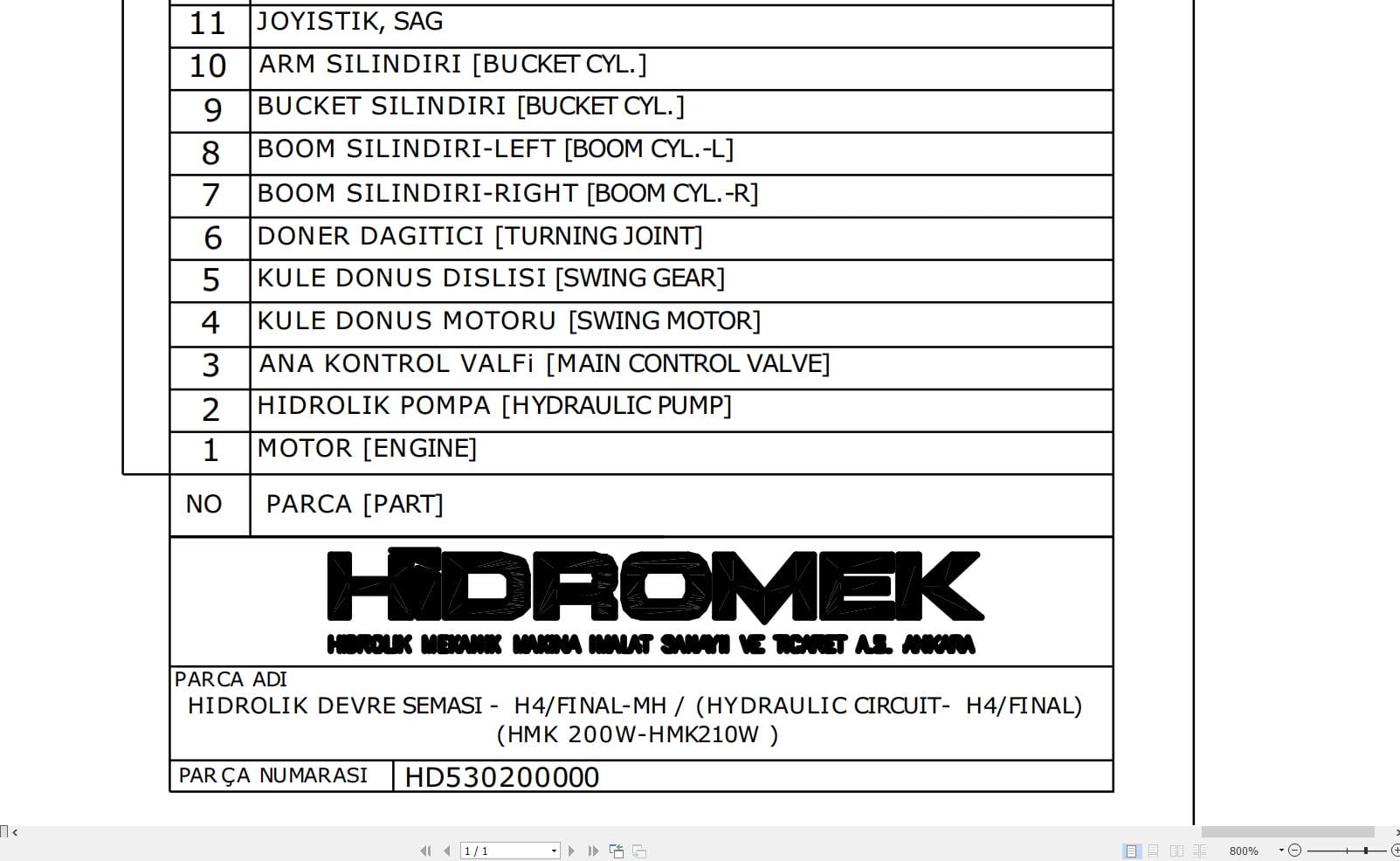 Hidromek HMK200W HMK210W (H4 FINAL) Hydraulic Diagram HD530200000 (1)